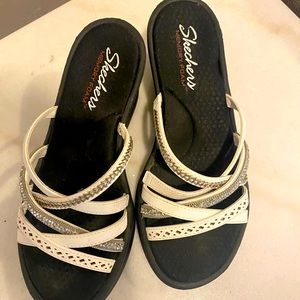White Skechers Wedge Sandals